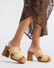 SUNKISSED Raffia Platform Block Heel Studded Women's Sandal | Steve Madden online
