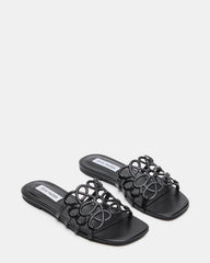 LOTUS Black Leather Square-Toe Slide Women's Sandal | Steve Madden US