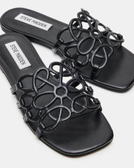LOTUS Black Leather Square-Toe Slide Women's Sandal | Steve Madden US