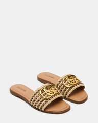 KORA Brown Raffia Gold Detail Slide Women's Sandal | Steve Madden outlet