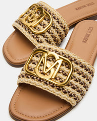 KORA Brown Raffia Gold Detail Slide Women's Sandal | Steve Madden outlet