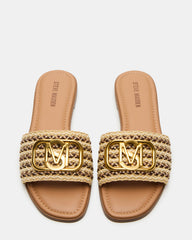 KORA Brown Raffia Gold Detail Slide Women's Sandal | Steve Madden outlet