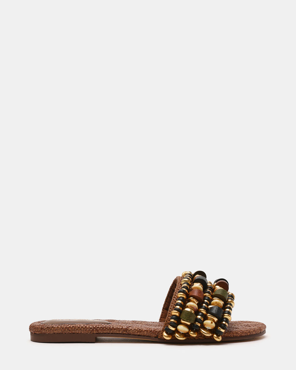 MARIKA Beads Brown Raffia Round-Toe Slide Women's Sandal | Steve Madden on Sale