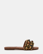 MARIKA Beads Brown Raffia Round-Toe Slide Women's Sandal | Steve Madden on Sale