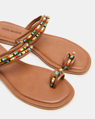 NABILA Tan Multi Sqaure-Toe Beaded Women's Sandal | Steve Madden outlet