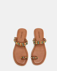 NABILA Tan Multi Sqaure-Toe Beaded Women's Sandal | Steve Madden outlet