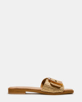 HAPP Gold Square-Toe Raffia Slide Women's Sandal | Steve Madden US