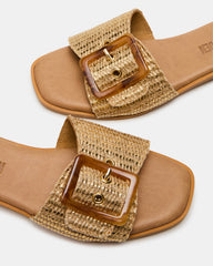 HAPP Gold Square-Toe Raffia Slide Women's Sandal | Steve Madden US