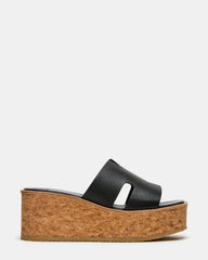 HARMONY Black Leather Wedge Mule Cork Platform Women's Sandal | Steve Madden near me