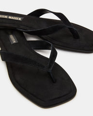 TRELLA Black Suede Square-Toe Thong Women's Sandal | Steve Madden outlet