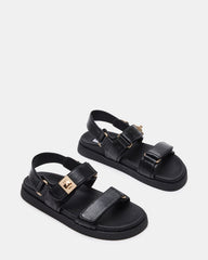 MONA Black Leather Flatform Women's Sandal | Steve Madden on Sale