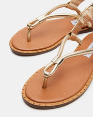 MEDUZA Gold Leather Women's Studded Thong Sandal | Steve Madden on Sale