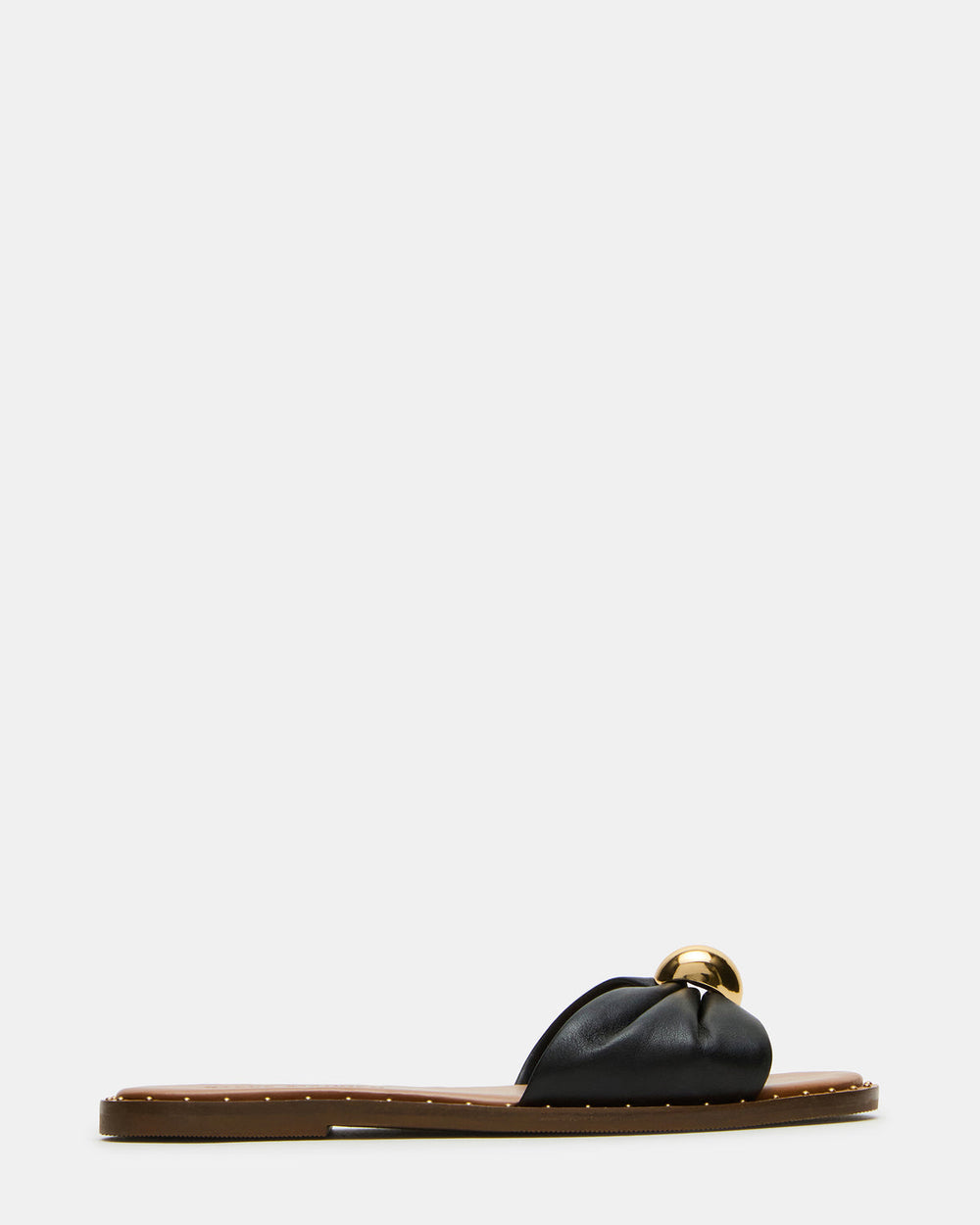DIPSY Black Leather Slide Rounded Toe Women's Sandal | Steve Madden for Sale