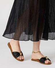 DIPSY Black Leather Slide Rounded Toe Women's Sandal | Steve Madden for Sale