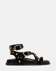 LINEAR Black Suede Strappy Footbed Studded Women's Sandal | Steve Madden for Sale
