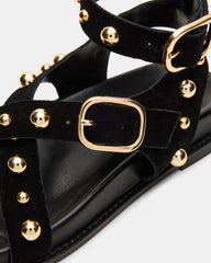 LINEAR Black Suede Strappy Footbed Studded Women's Sandal | Steve Madden for Sale