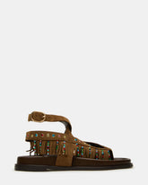 WENDELL Chestnut Suede Beaded Flatform Footbed Strappy Fringe Women's Sandal | Steve Madden US