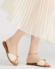 DIPSY White Leather Slide Rounded Toe Women's Sandal | Steve Madden outlet