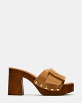 MARLENA Sand Suede Women's Wood Bottom Mule Platform Heel | Steve Madden Sale