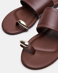 DECADENT Brown Leather Rounded-Toe Slide Women's Sandal | Steve Madden discount