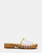 CLEMENT Yellow Wood Bottom Slide Mule Studded Women's Sandal | Steve Madden for Sale