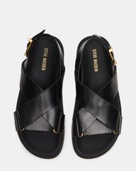 DONELLI Black Leather Strappy Footbed Women's Sandal | Steve Madden on Sale