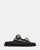 ATHENS Black Leather Slide Footbed Flatform Women's Sandal | Steve Madden on Sale