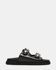 ATHENS Black Leather Slide Footbed Flatform Women's Sandal | Steve Madden on Sale