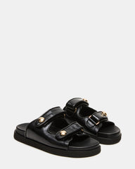 ATHENS Black Leather Slide Footbed Flatform Women's Sandal | Steve Madden on Sale