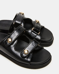 ATHENS Black Leather Slide Footbed Flatform Women's Sandal | Steve Madden on Sale