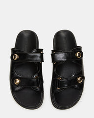 ATHENS Black Leather Slide Footbed Flatform Women's Sandal | Steve Madden on Sale