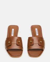 HASTEN Brown Leather Gold Detail Slide Women's Sandal | Steve Madden US