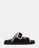 MAYSIE Black Multi Woven Flatform Footbed Slide Women's Sandal | Steve Madden for Sale