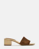 HAILEE Chestnut Suede Women's Square-Toe Raffia Block Heel Mule Sandal | Steve Madden on Sale