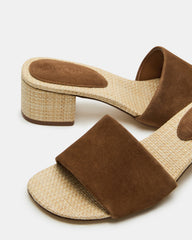 HAILEE Chestnut Suede Women's Square-Toe Raffia Block Heel Mule Sandal | Steve Madden on Sale
