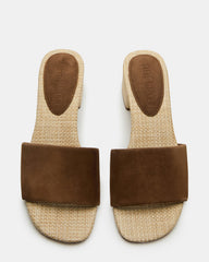 HAILEE Chestnut Suede Women's Square-Toe Raffia Block Heel Mule Sandal | Steve Madden on Sale