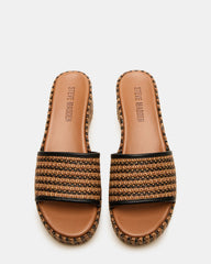 COSIMA Black/Beige Platform Raffia Slide Women's Sandal | Steve Madden online