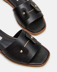 HASTEN Black Leather Gold Detail Slide Women's Sandal | Steve Madden for Sale