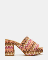 KOLA Pink Raffia Platform Square-Toe Block Heel Mule Women's Sandal | Steve Madden on Sale