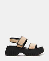 GROVER Black/Tan Women's Square-Toe Platform Sandal | Steve Madden outlet