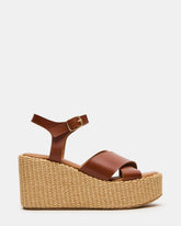 JETSET Cognac Leather Raffia Platform Wedge Women's Sandal | Steve Madden discount