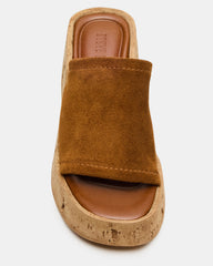 CELLAR Chestnut Suede Platform Wedge Square-Toe Women's Sandal | Steve Madden Sale