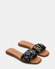 HILARIA Black Leather Square-Toe Slide Women's Sandal | Steve Madden for Sale