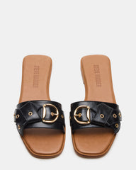 HILARIA Black Leather Square-Toe Slide Women's Sandal | Steve Madden for Sale
