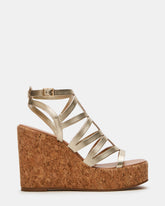 COZETTE Gold Leather Women's Platform Square-Toe Wedge Sandal | Steve Madden for Sale