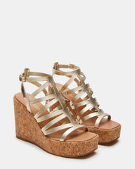 COZETTE Gold Leather Women's Platform Square-Toe Wedge Sandal | Steve Madden for Sale
