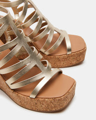 COZETTE Gold Leather Women's Platform Square-Toe Wedge Sandal | Steve Madden for Sale