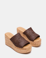 COASTAL Brown Raffia Platform Wedge Mule Women's Sandal | Steve Madden online
