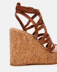 COZETTE Tan Leather Women's Platform Square-Toe Wedge Sandal | Steve Madden Sale