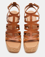 COZETTE Tan Leather Women's Platform Square-Toe Wedge Sandal | Steve Madden Sale